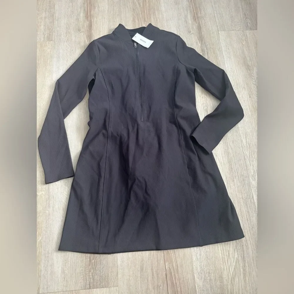 Spanx rib half zip dress Elegant Black Long-Sleeve Dress